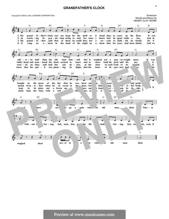 Grandfather's Clock: Melodische Linie by Henry Clay Work