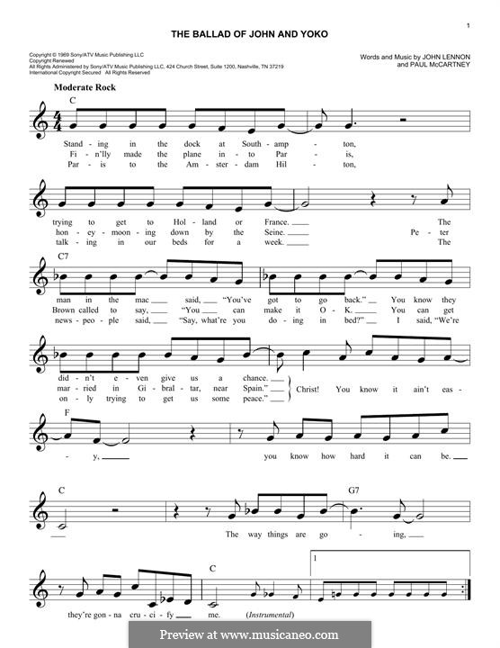 The Ballad of John and Yoko (The Beatles): Melodische Linie by John Lennon, Paul McCartney