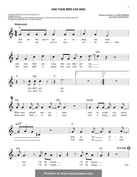 And Your Bird Can Sing (The Beatles): Melodische Linie by John Lennon, Paul McCartney