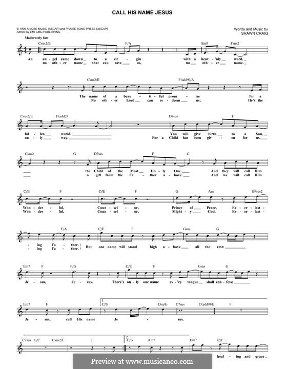 Call His Name Jesus (Phillips, Craig & Dean): Melodische Linie by Shawn Craig