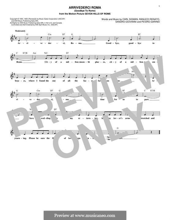 Arrivederci Roma (Goodbye to Rome): Melodische Linie by Carl Sigman, Pietro Garinei, Renato Rascel, Sandro Giovannini