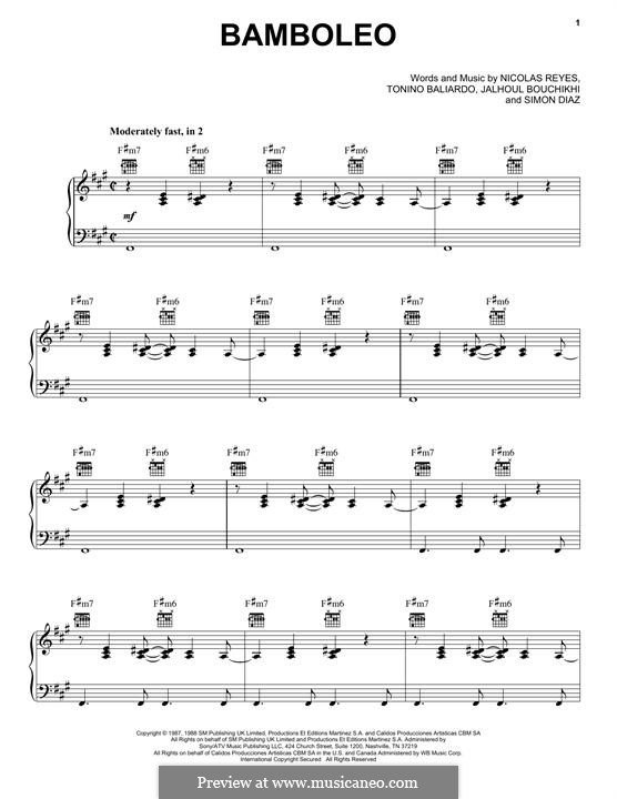Bamboleo (Gipsy Kings): Für Stimme und Klavier (oder Gitarre) by Jahloul Bouchikhi, Nicolas Reyes, Simon Diaz, Tonino Baliardo