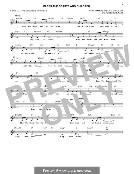 Bless the Beasts and Children (Carpenters): Melodische Linie by Barry DeVorzon, Perry Botkin Jr.
