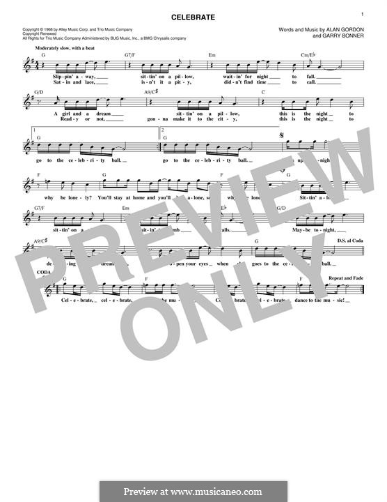 Celebrate (Three Dog Night): Melodische Linie by Alan Gordon, Garry Bonner