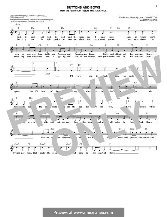 Buttons and Bows (from Paleface): Melodische Linie by Jay Livingston, Raymond Evans