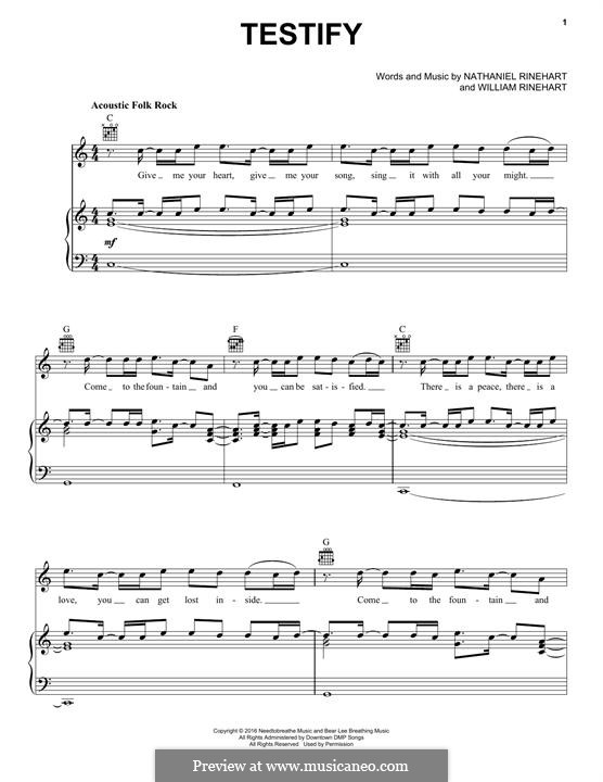 Testify (NEEDTOBREATHE): Für Stimme und Klavier (oder Gitarre) by Nathaniel Rinehart, William Rinehart