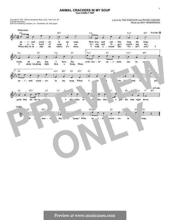 Animal Crackers in My Soup: Melodische Linie by Ray Henderson