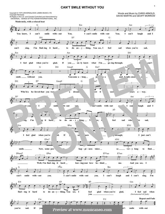 Can't Smile without You (Barry Manilow): Melodische Linie by Chris Arnold, David Martin, Geoff Morrow