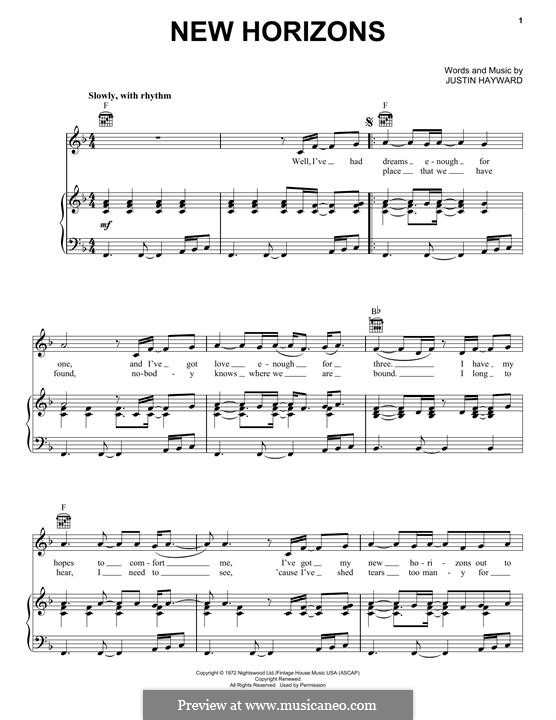 New Horizons (The Moody Blues): Für Stimme und Klavier (oder Gitarre) by Justin Hayward