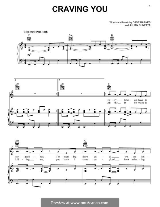 Craving You (Thomas Rhett feat. Maren Morris): Für Stimme und Klavier (oder Gitarre) by Julian Bunetta, Dave Barnes