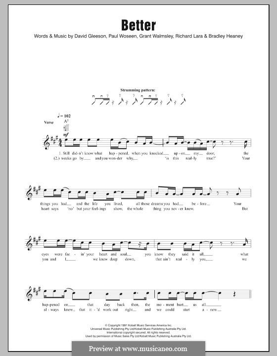 Better (The Screaming Jets): Für Ukulele by Bradley Heaney, David Gleeson, Grant Walmsley, Paul Woseen, Richard Lara