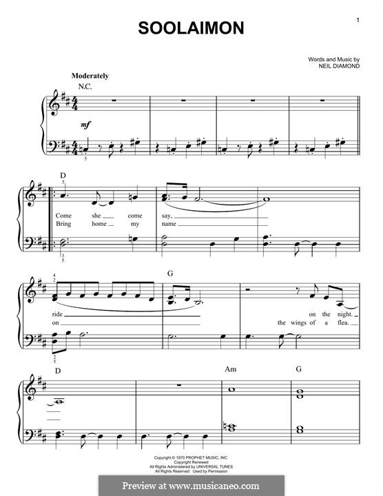 Soolaimon: Für Klavier by Neil Diamond