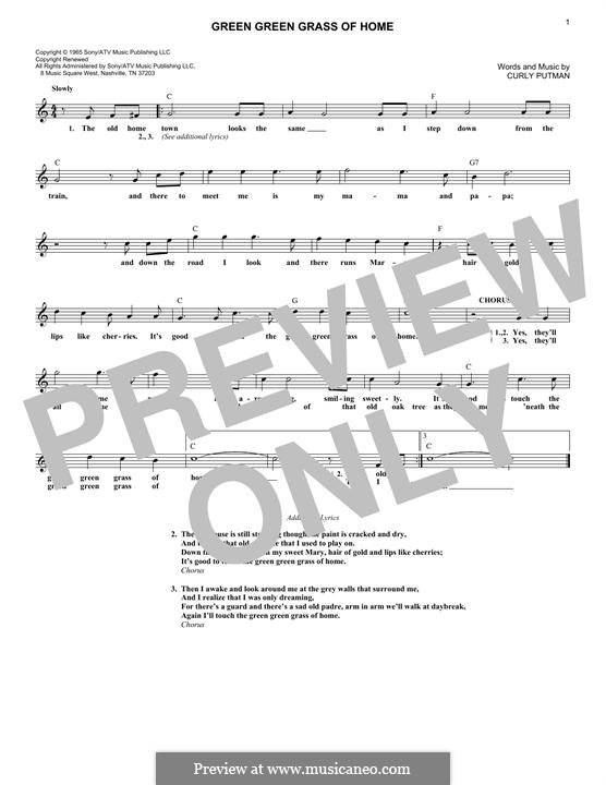Green Green Grass of Home: Melodische Linie by Curly Putman