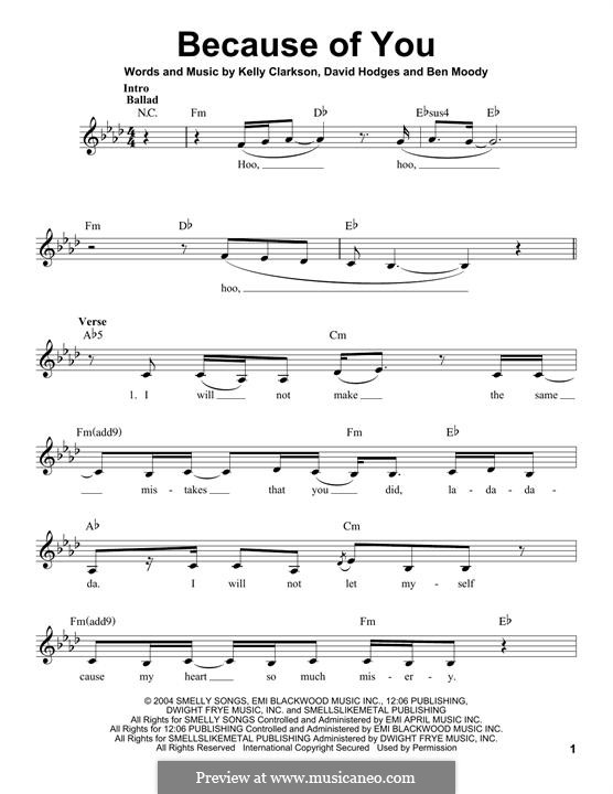 Because of You: Melodische Linie by Ben Moody, David Hodges, Kelly Clarkson