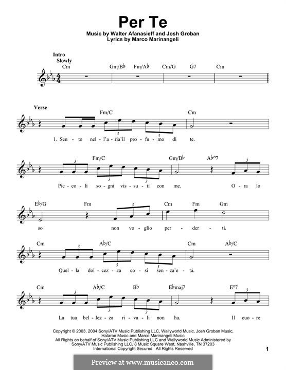 Per Te (Josh Groban): Melodische Linie by Josh Groban, Walter Afanasieff