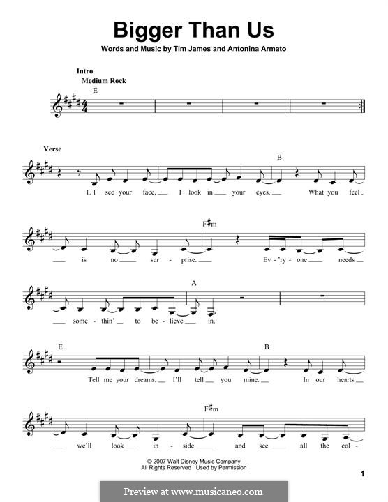 Bigger Than Us (Hannah Montana): Melodische Linie by Antonina Armato, Timothy James