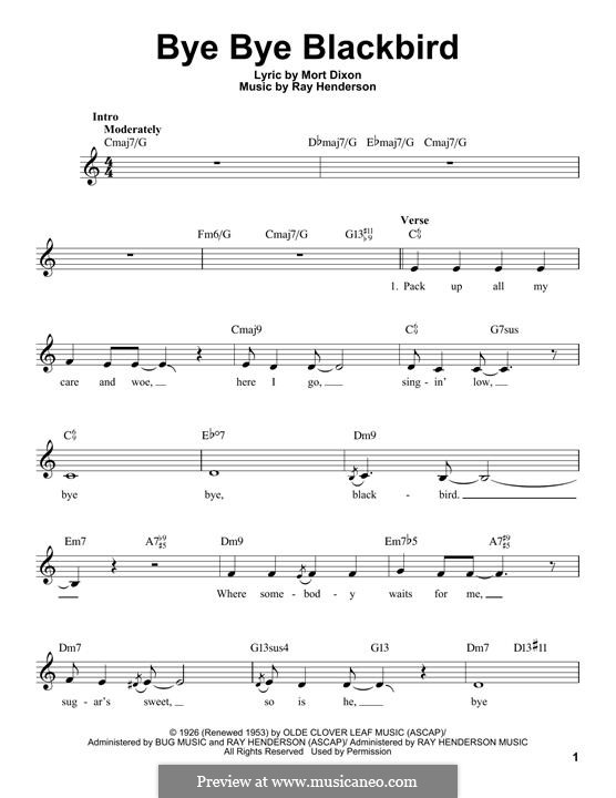 Bye Bye Blackbird: Melodische Linie by Ray Henderson