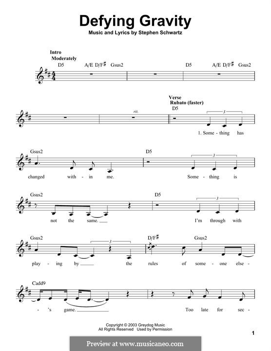Defying Gravity (from the Broadway Musical Wicked): Melodische Linie by Stephen Schwartz