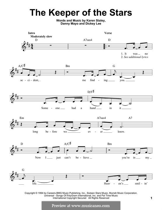 The Keeper of the Stars (Tracy Byrd): Melodische Linie by Danny Mayo, Dickey Lee, Karen Staley