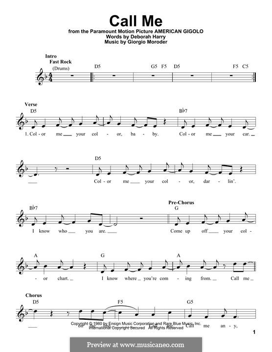 Call Me (Blondie): Melodische Linie by Deborah Harry, Giorgio Moroder