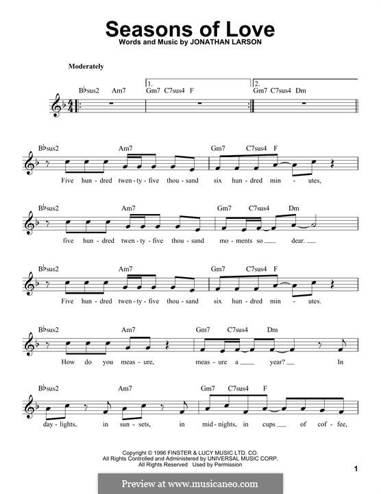 Seasons of Love (from Rent): Melodische Linie by Jonathan Larson