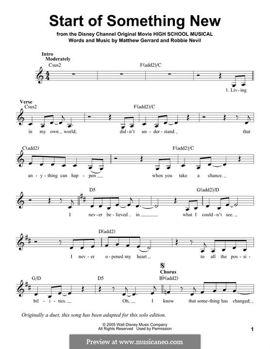 Start of Something New (from High School Musical): Melodische Linie by Matthew Gerrard, Robbie Nevil
