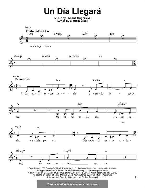 Un Dia Llegara (Josh Groban): Melodische Linie by Claudia Brant, Oksana Grigorieva