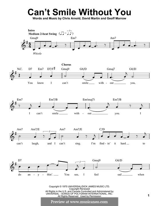 Can't Smile without You (Barry Manilow): Melodische Linie by Chris Arnold, David Martin, Geoff Morrow