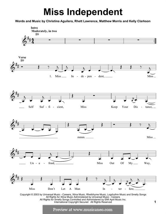 Miss Independent (Kelly Clarkson): Melodische Linie by Christina Aguilera, Matthew B. Morris