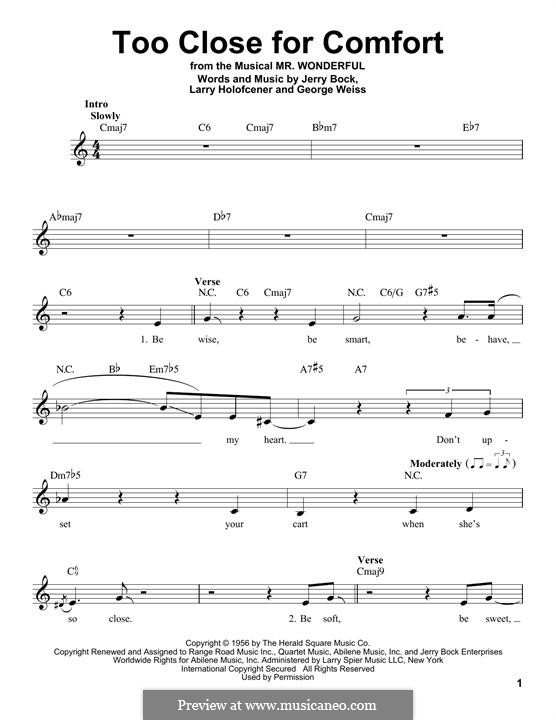 Too Close for Comfort: Melodische Linie by George David Weiss, Jerry Bock, Larry Holofcener