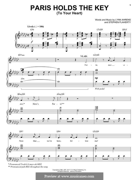 Paris Holds the Key (To Your Heart): Für Stimme und Klavier by Lynn Ahrens, Stephen Flaherty
