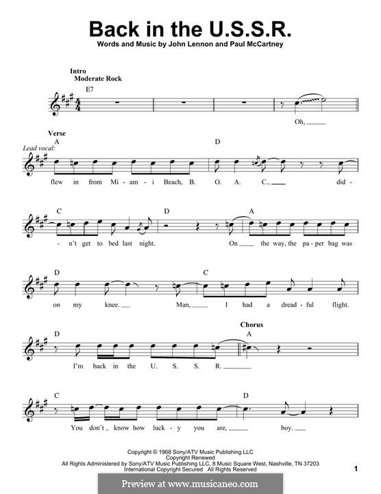 Back in the USSR (The Beatles): Melodische Linie by John Lennon, Paul McCartney