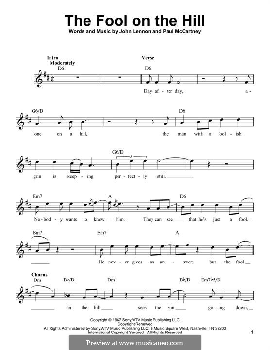 The Fool on the Hill (The Beatles): Melodische Linie by John Lennon, Paul McCartney