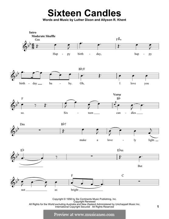 Sixteen Candles (The Crests): Melodische Linie by Allyson R. Khent, Luther Dixon