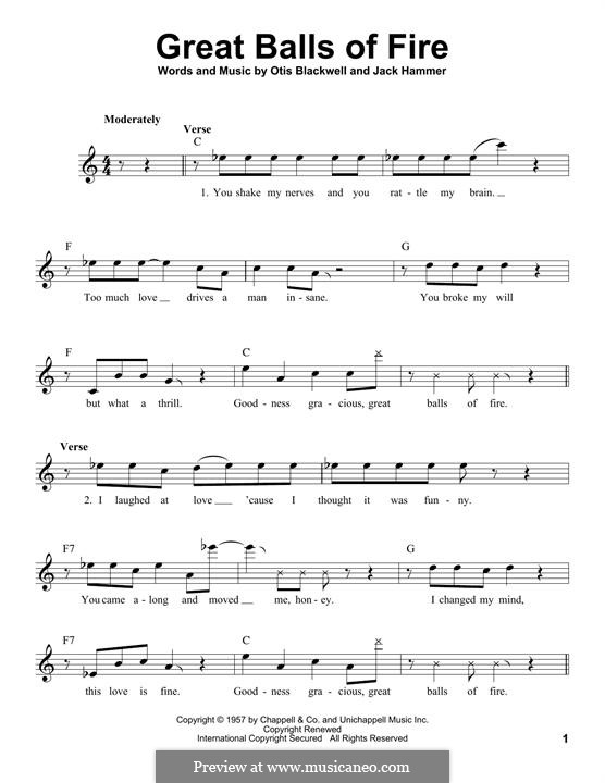 Great Balls of Fire (Jerry Lee Lewis): Melodische Linie by Jack Hammer, Otis Blackwell