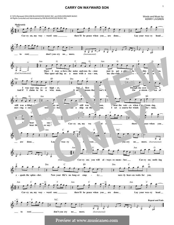 Carry on Wayward Son (Kansas): Melodische Linie by Kerry Livgren