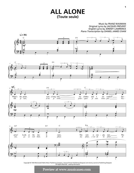 All Alone (Toute Seule): Für Stimme und Klavier by Franz Waxman