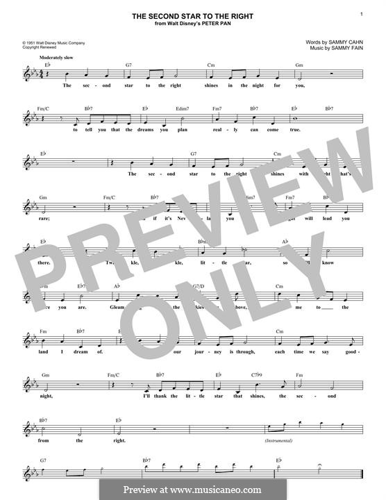 The Second Star to the Right (from Peter Pan): Melodische Linie by Sammy Fain
