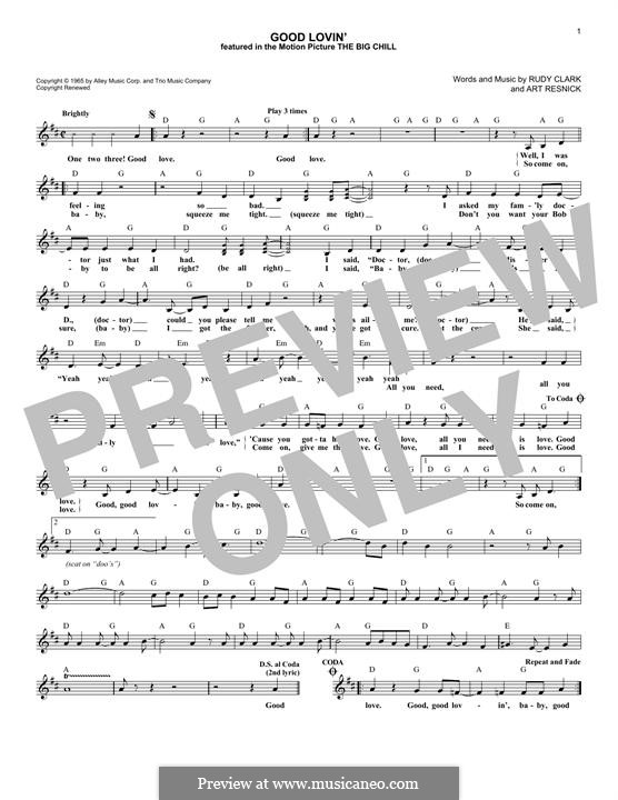 Good Lovin' (The Young Rascals): Melodische Linie by Art Resnick, Rudy Clark