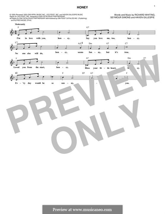 Honey: Melodische Linie by Haven Gillespie, Richard A. Whiting, Seymour Simons