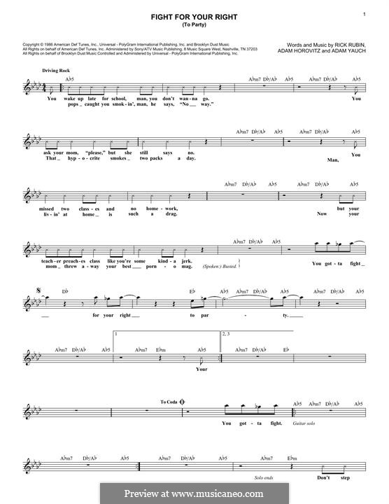 (You Gotta) Fight for Your Right (To Party): Melodische Linie by Adam Horovitz, Adam Yauch, Rick Rubin