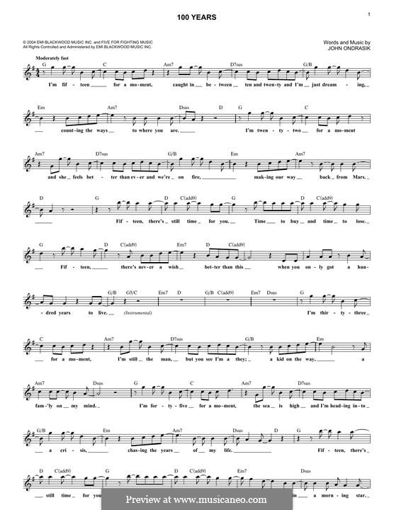 100 Years (Five for Fighting): Melodische Linie by John Ondrasik