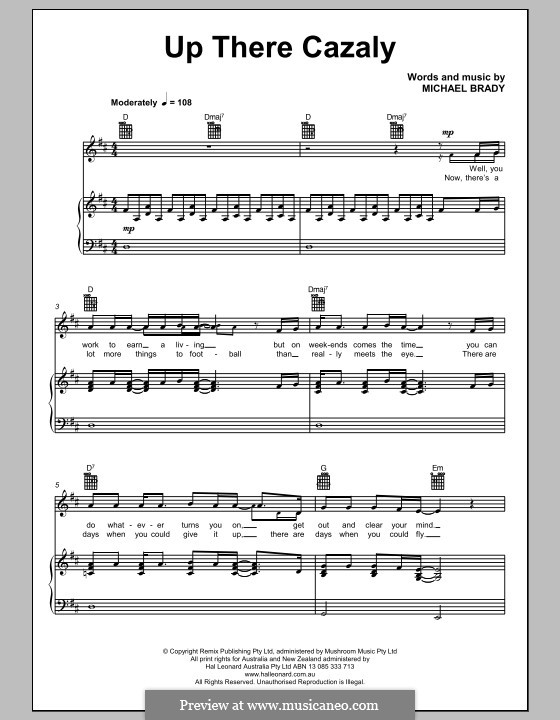Up There Cazaly: Für Stimme und Klavier (oder Gitarre) by Michael Brady