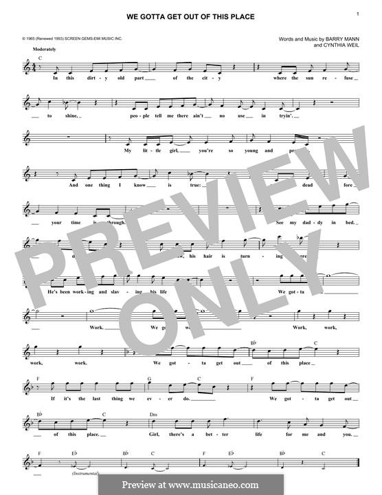We Gotta Get Out of This Place (The Animals): Melodische Linie by Barry Mann, Cynthia Weil