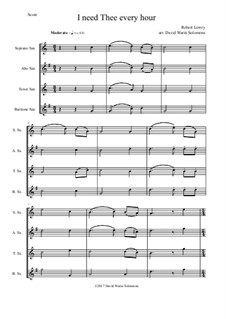 7 Songs of Glory for saxophone quartet: I Need Thee Every Hour by Robert Lowry, William Howard Doane, Charles Wesley, William Batchelder Bradbury, Charles Hutchinson Gabriel, Edwin Othello Excell, Daniel B. Towner