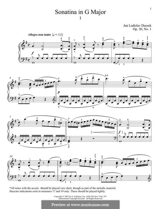 Sechs Sonatinen für Klavier, Op.20: No.1 in G Major by Jan Ladislav Dussek