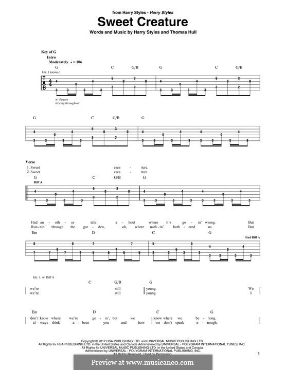 Sweet Creature: Für Gitarre mit Tabulatur by Tom Hull, Harry Styles
