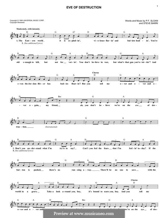 Eve of Destruction (Barry McGuire): Melodische Linie by P.F. Sloan, Steve Barri