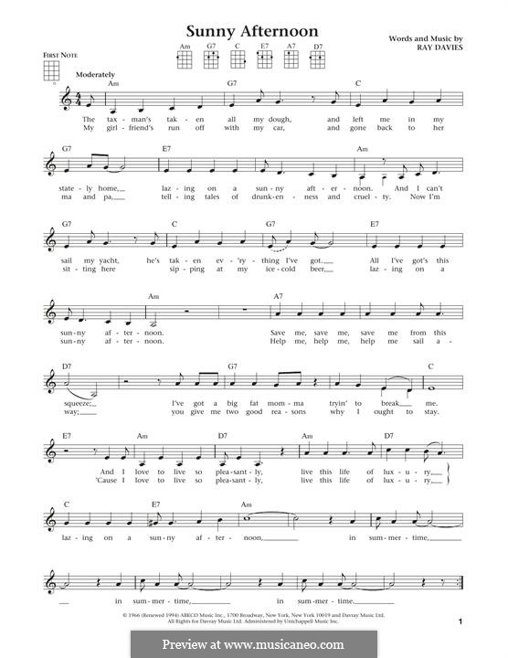 Sunny Afternoon (The Kinks): Für Ukulele by Ray Davies