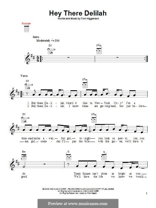 Hey There Delilah (Plain White T's): Für Ukulele by Tom Higgenson